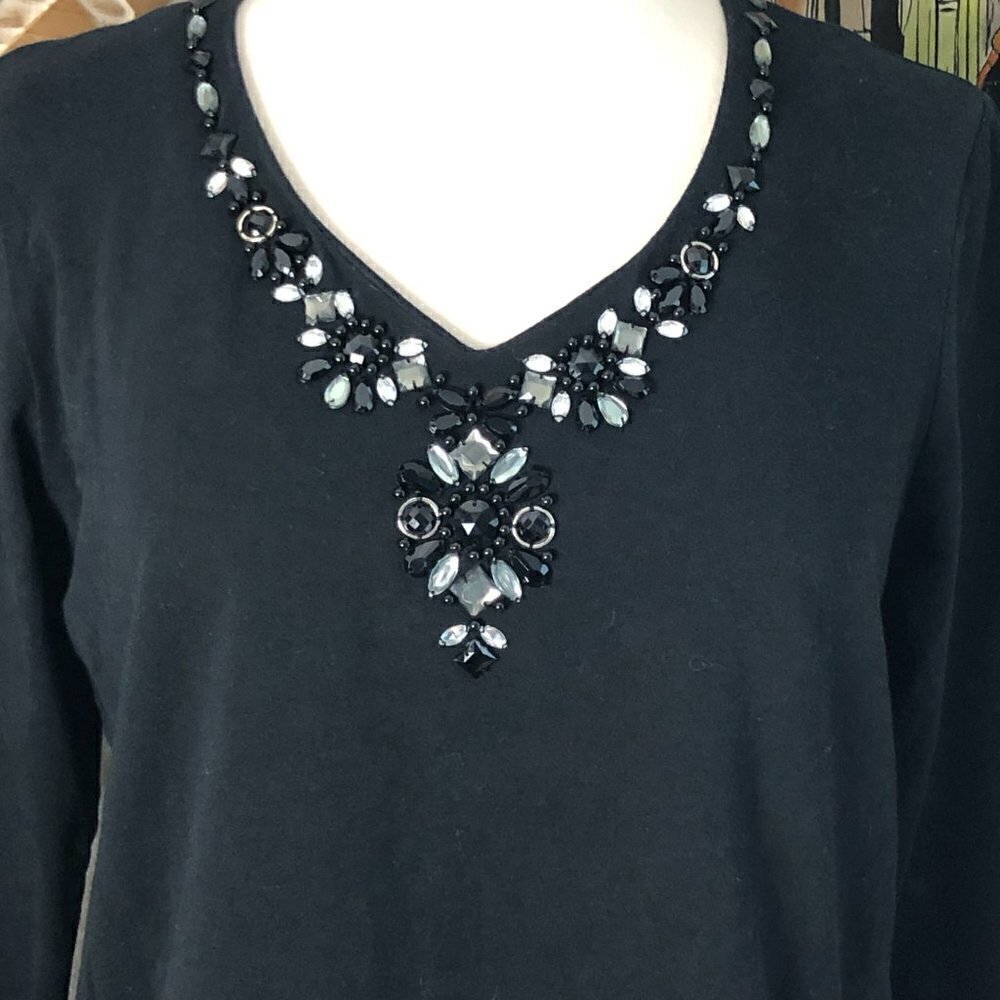 Ruby Rd Black With Silver Beaded Neckline Top Wom… - image 4